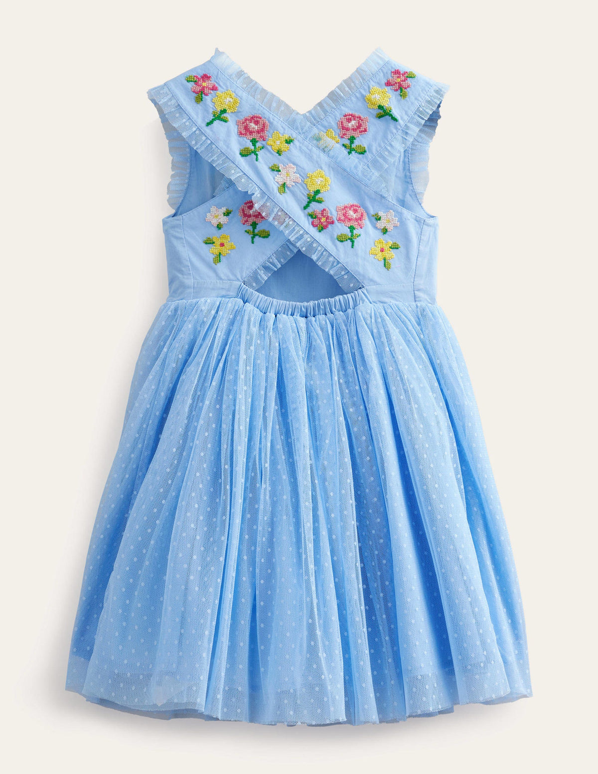 Embroidered Cross-Back Dress-Whisper Blue-2