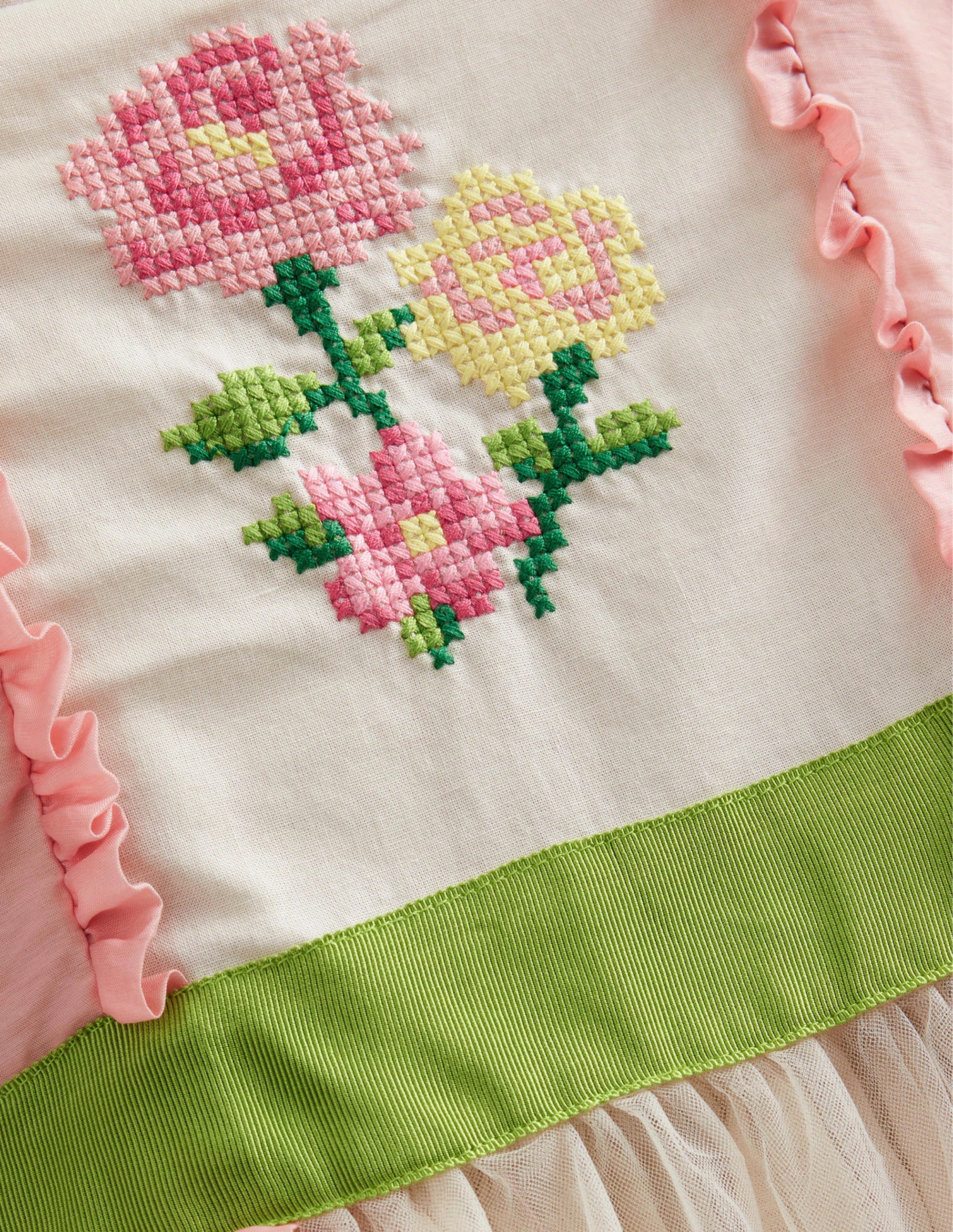 Kleid mit Puffärmeln und Stickerei-Provence-Altrosa - Image 3