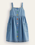 Schürzenkleid mit Knopfleiste-Helles Vintageblau