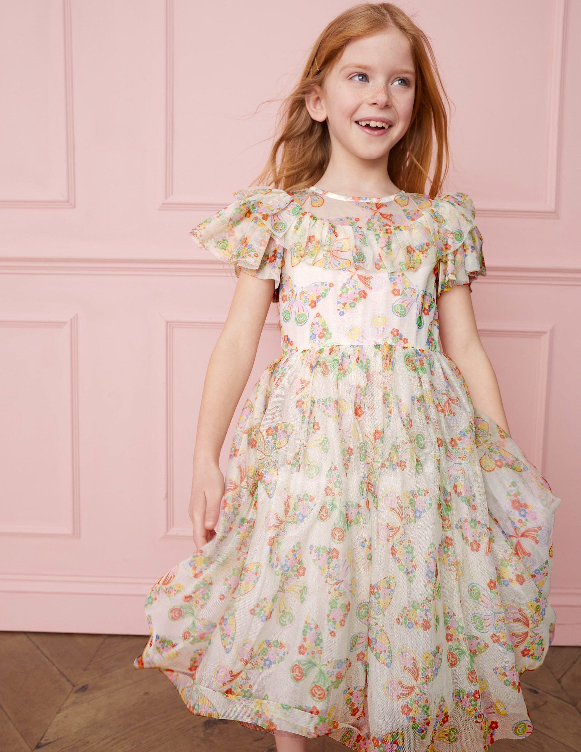 Tüllkleid mit Rüschen-Naturweiß/Bunt, Schmetterlinge-4