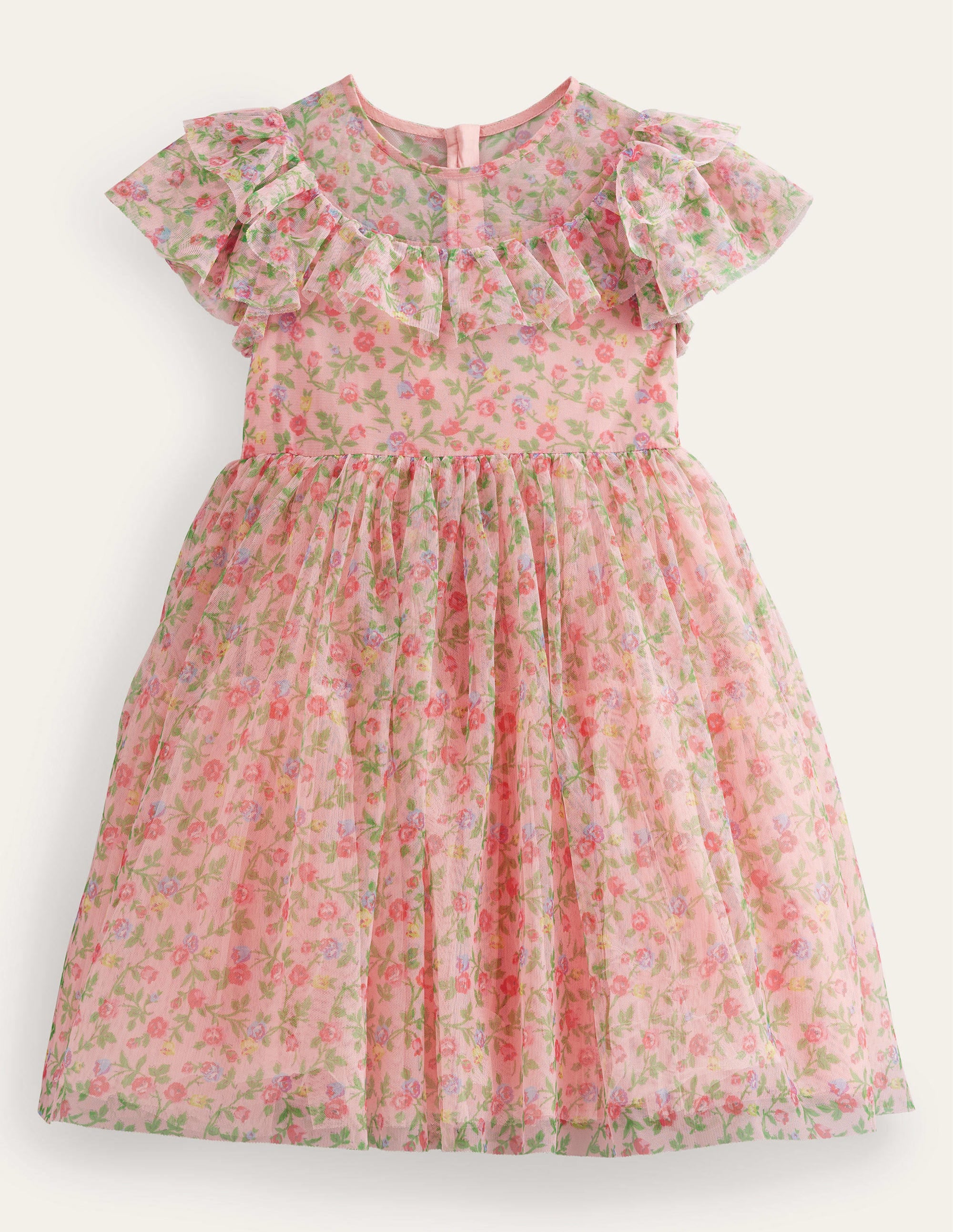 Tüllkleid mit Rüschen-Rosenrosa, Blumenmuster - Image 1