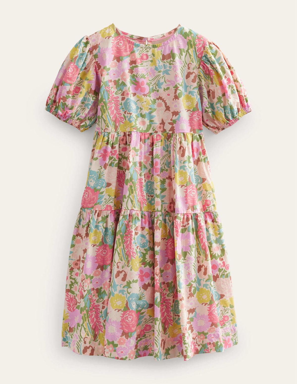 Voluminöses Webkleid-Bunt, Gemaltes Blumenmuster - Image 1