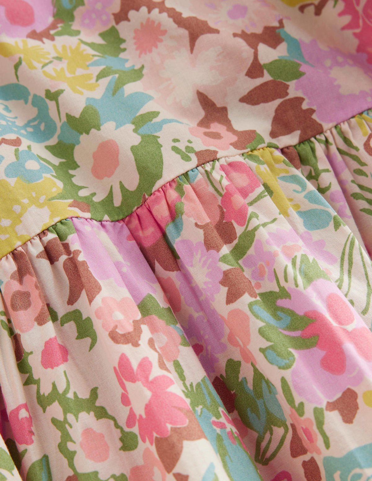 Voluminöses Webkleid-Bunt, Gemaltes Blumenmuster-3