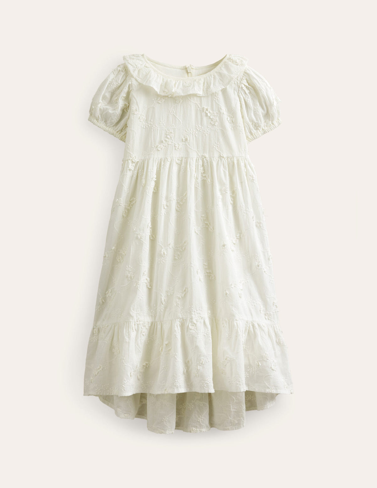 Kleid mit Lochstickerei und abfallendem Saum-Naturweiß - Image 1