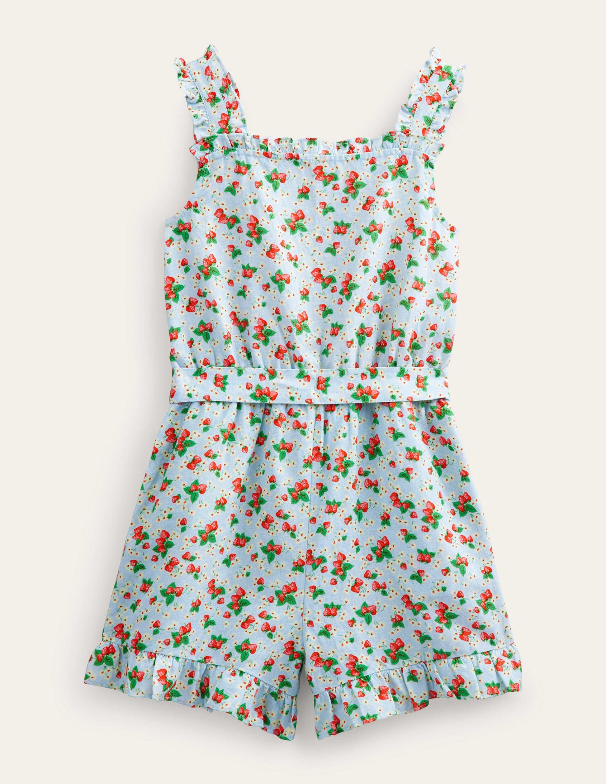 Einteiler mit Rüschen-Surfblau, Erdbeeren/Blümchen-2