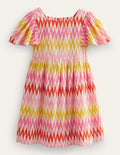 Gemustertes Webkleid-Pfirsichsorbet, Gestreift