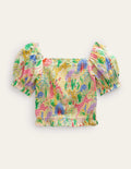 Farblich abgestimmte Bluse mit Raffungen-Bunt, Wüstenmotiv