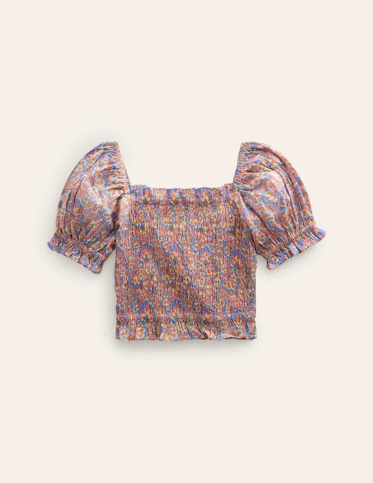 Farblich abgestimmte Bluse mit Raffungen-Lila/Pfirsich, Paisleymuster-2