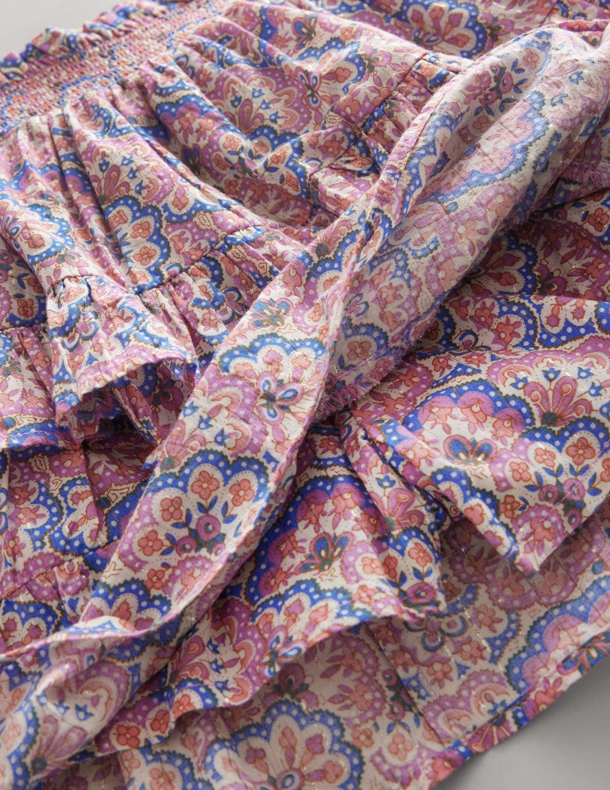 Miniskort mit Rüschen-Lila/Pfirsich, Paisleymuster - Image 3