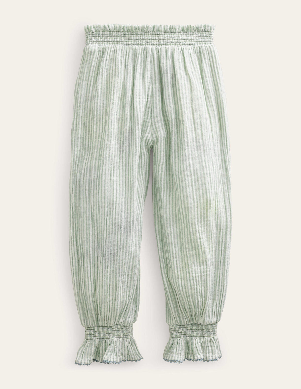 Embroidered Balloon Trousers-Green Embroidered Ticking-2