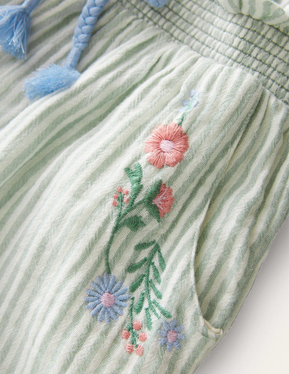 Embroidered Balloon Trousers-Green Embroidered Ticking - Image 3