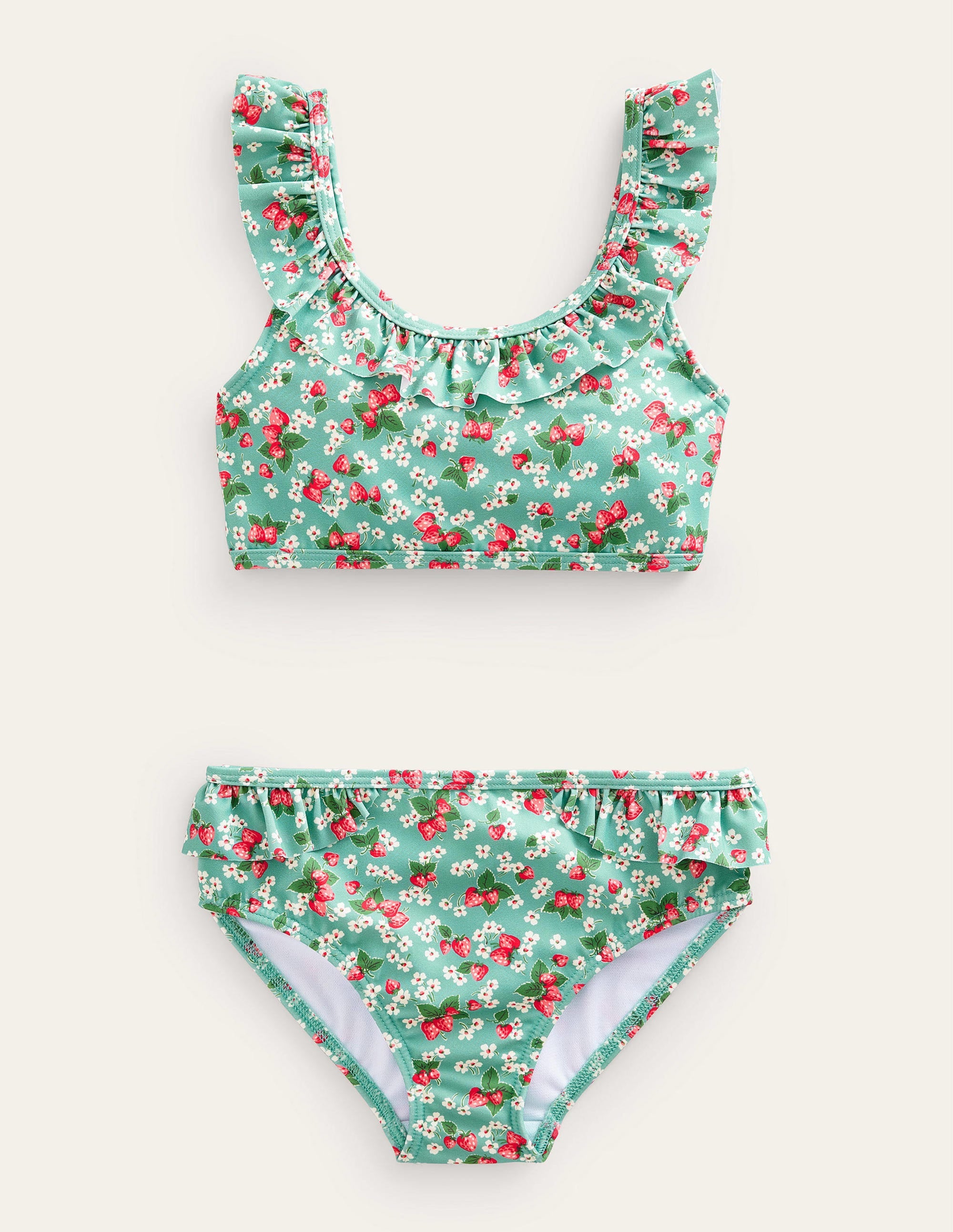 Tie Back Frilly Bikini-Aqua Sea Strawberry Ditsy - Image 1
