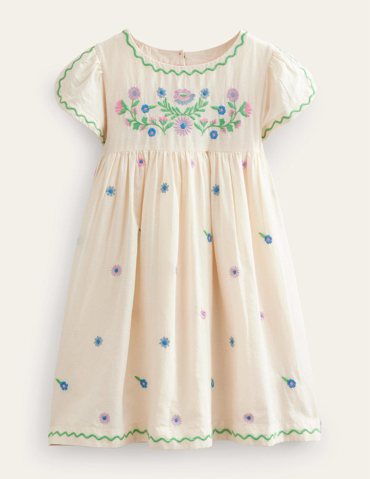 Strukturiertes Kleid mit Stickerei-Vanille-1