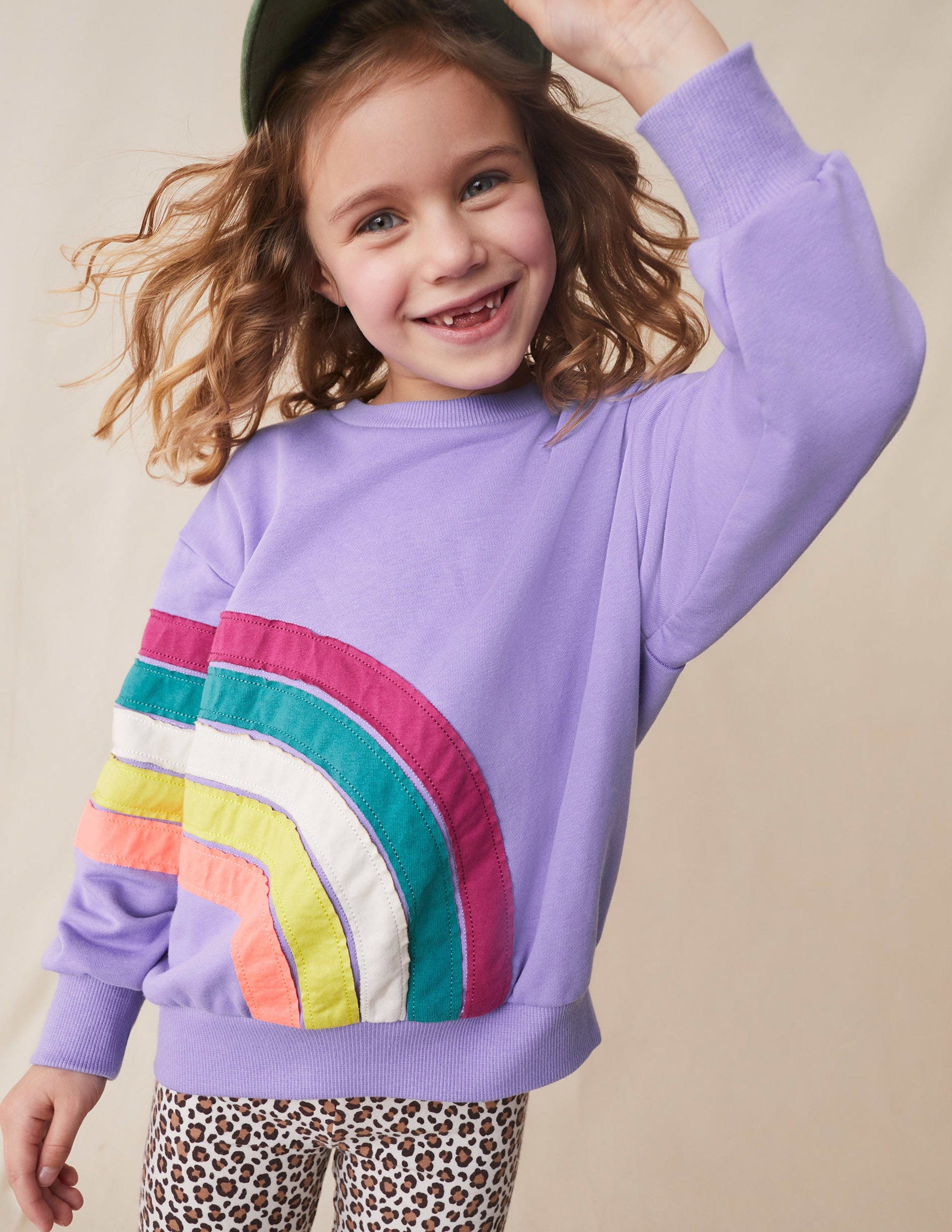 Rainbow Appliqué Sweatshirt-Lavender-4