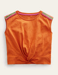 T-Shirt mit geraffter Vorderseite-Kumquatorange Meliert