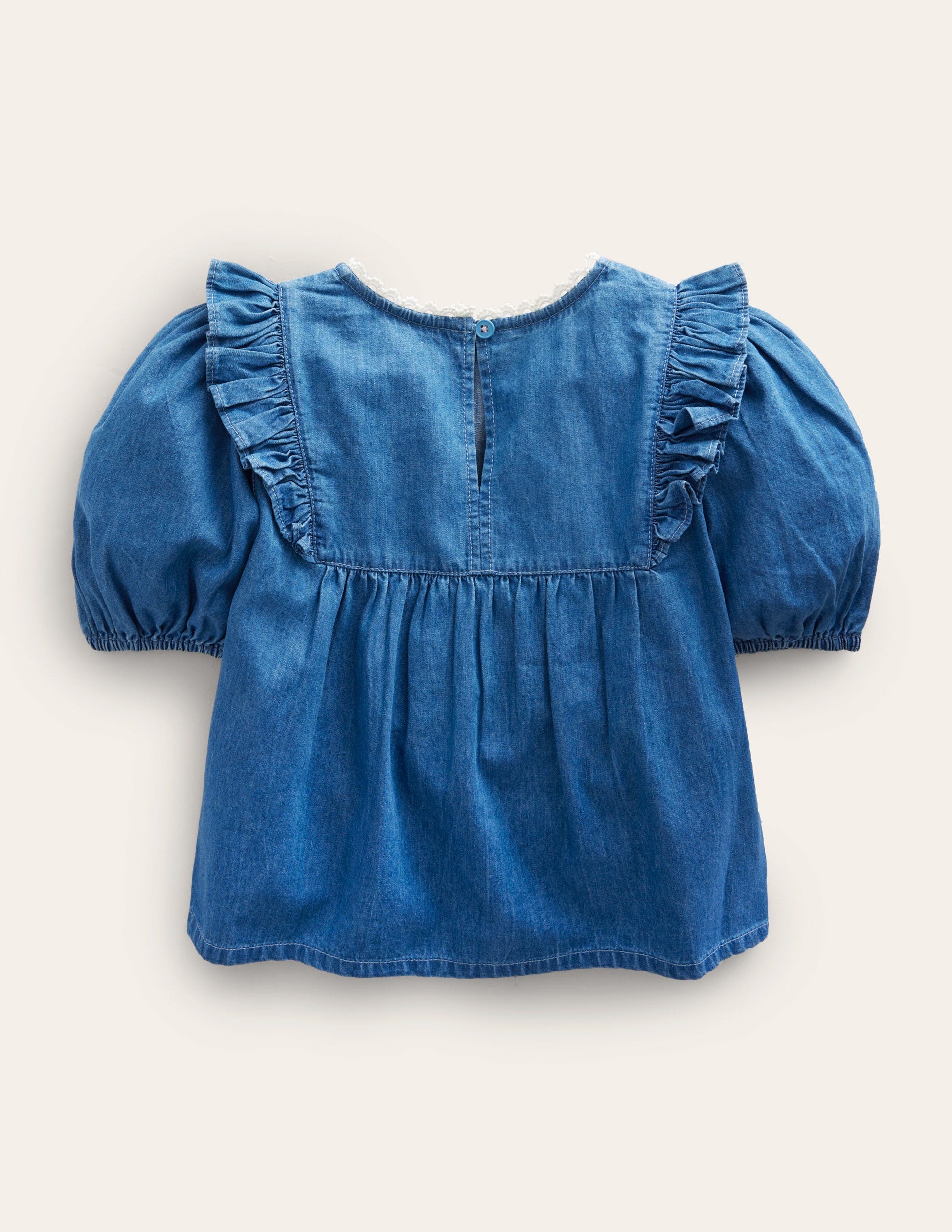Embroidered Woven Top-Mid Denim-2