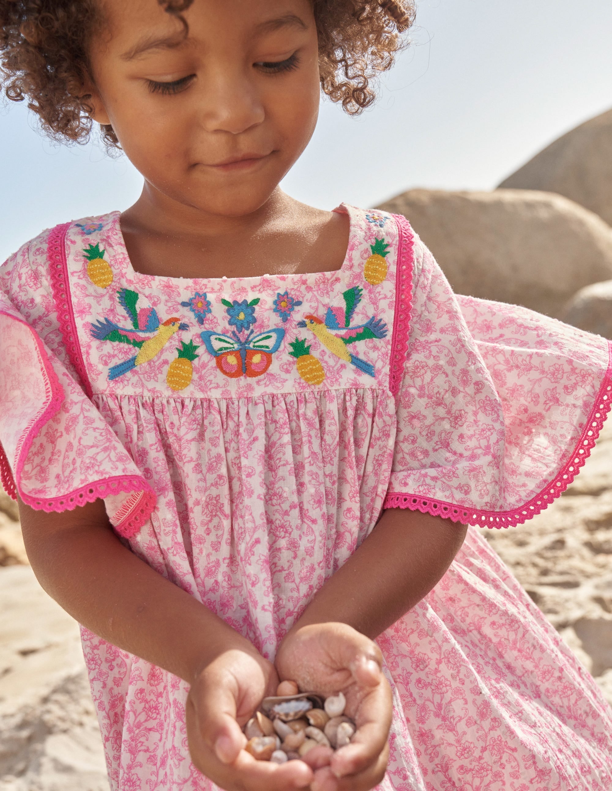 Luftiges Kleid mit Stickerei-Festivalrosa Sommer Weinrebe - Image 5
