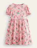 Kleid mit Puffärmeln-Mandelblütenrosa, Erdbeeren