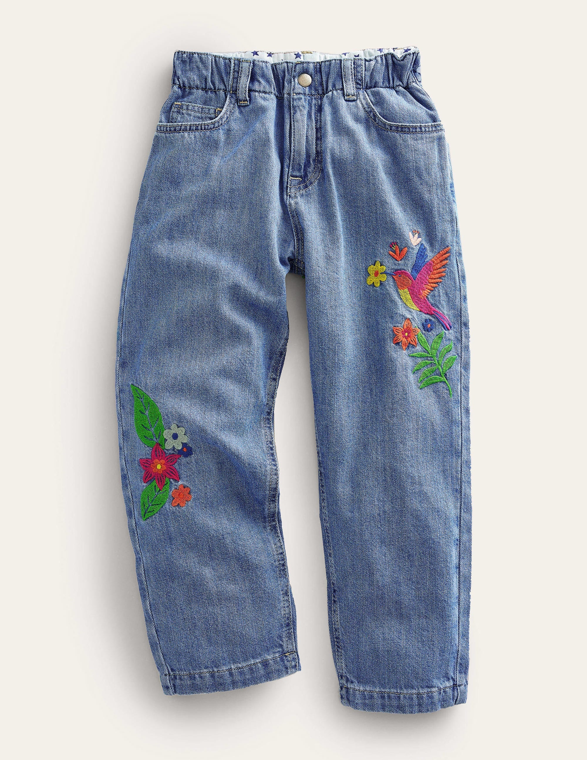 Bestickte Barrel-Jeans-Denim, Helle Waschung/Stickerei - Image 1