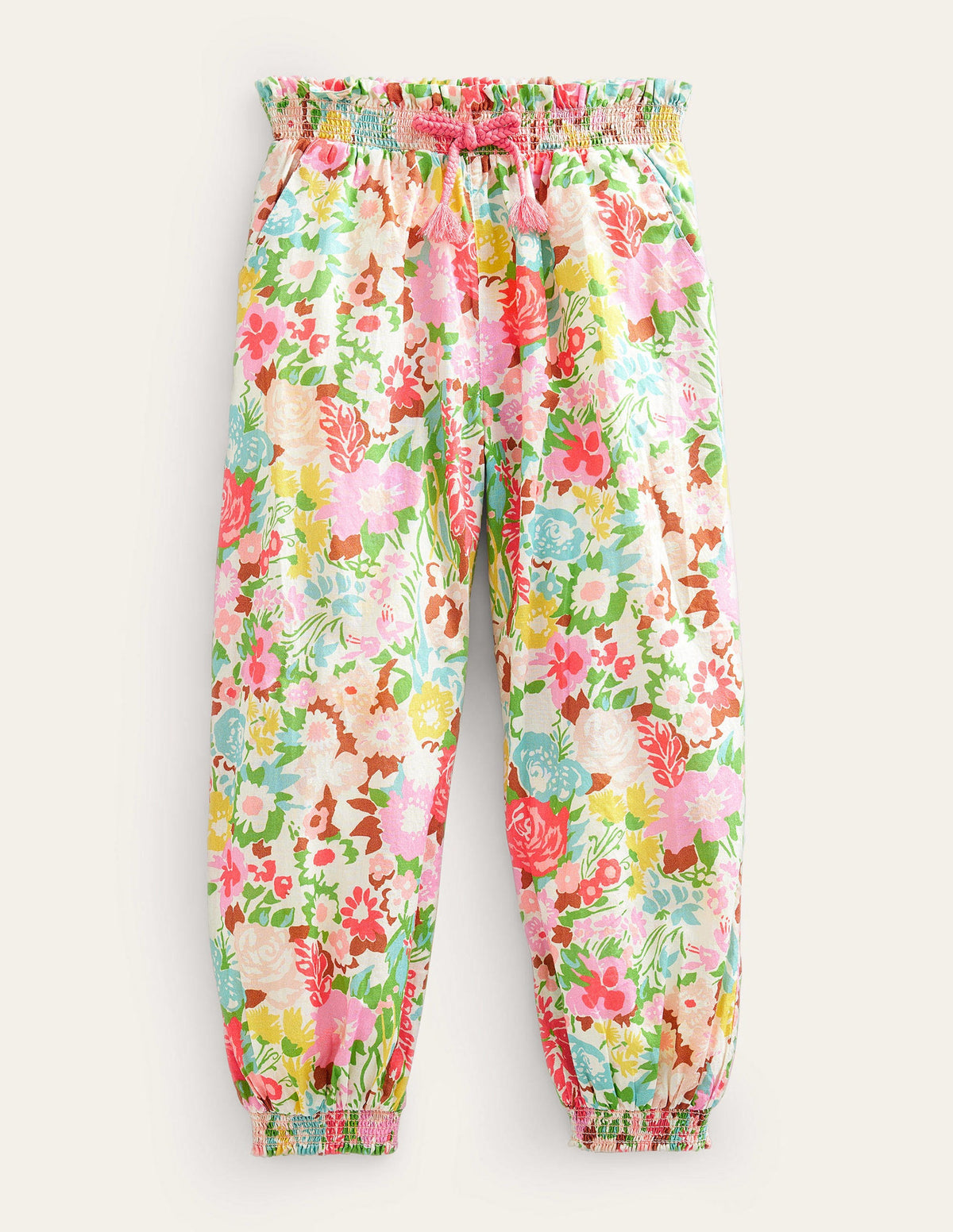 Freizeithose mit Bündchen-Bunt, Gemaltes Blumenmuster - Image 1