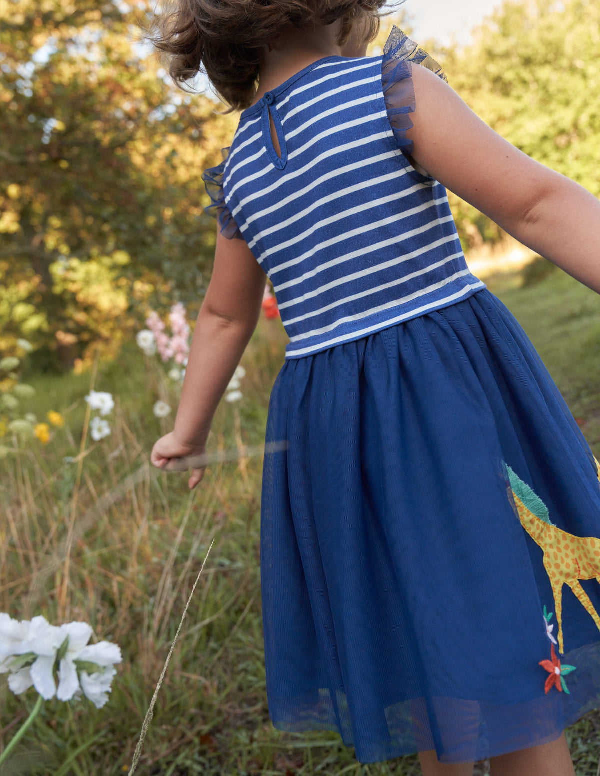 Appliziertes Kleid mit Tüll-Saphirblau/Vanille, Gestreift-5