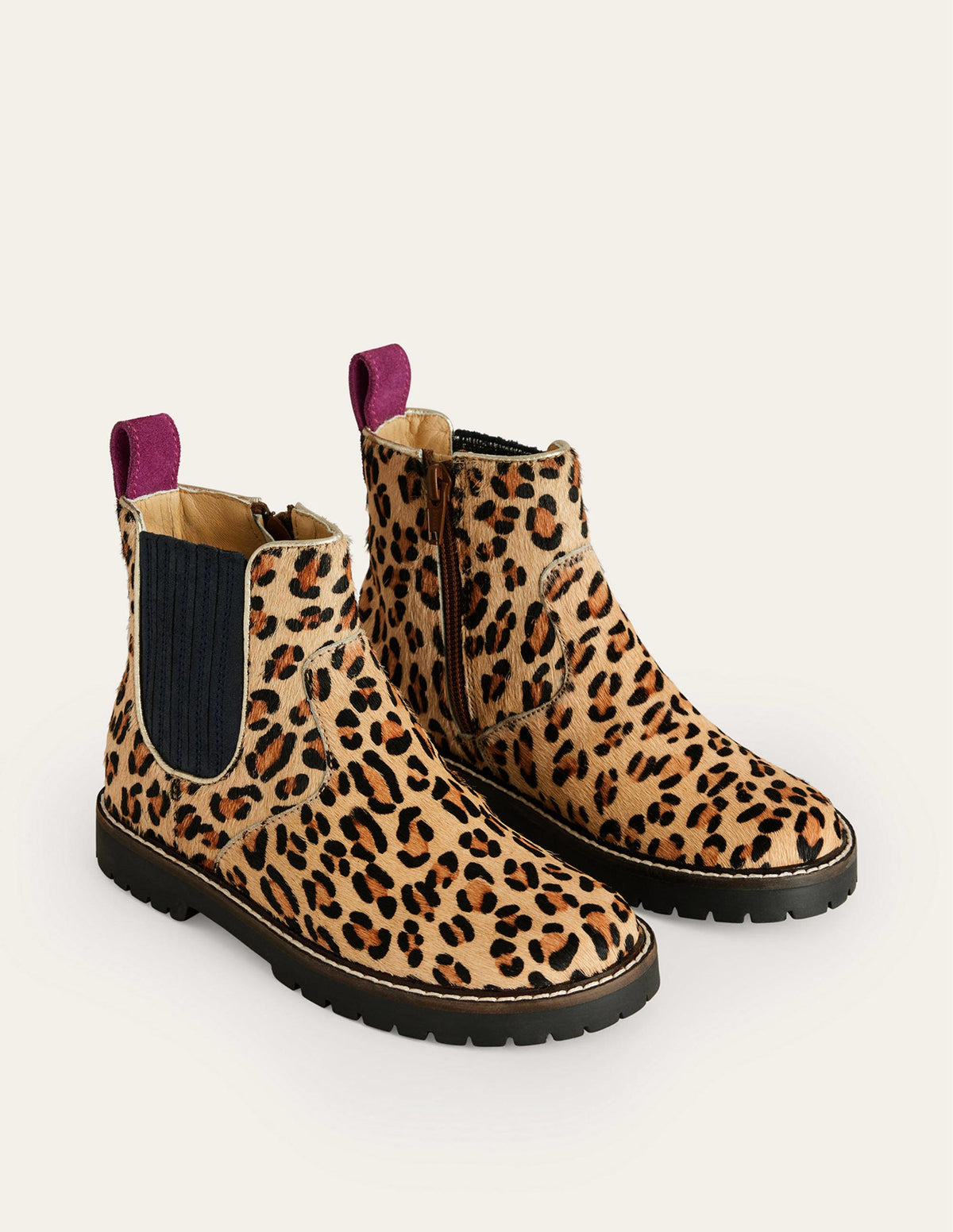 Chelsea-Stiefel aus Leder-Leopard mit marineblauem Besatz - Image 2