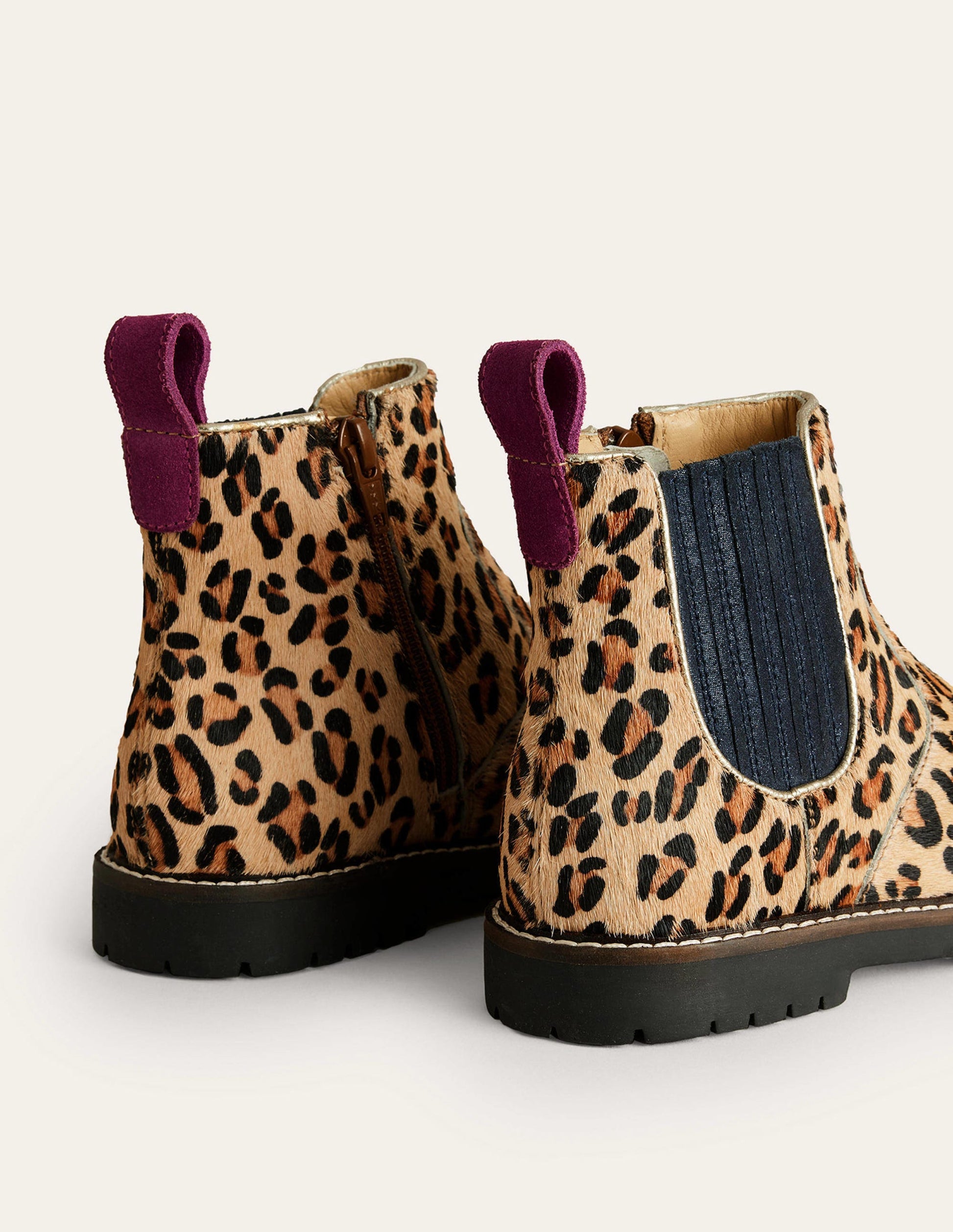 Chelsea-Stiefel aus Leder-Leopard mit marineblauem Besatz-3