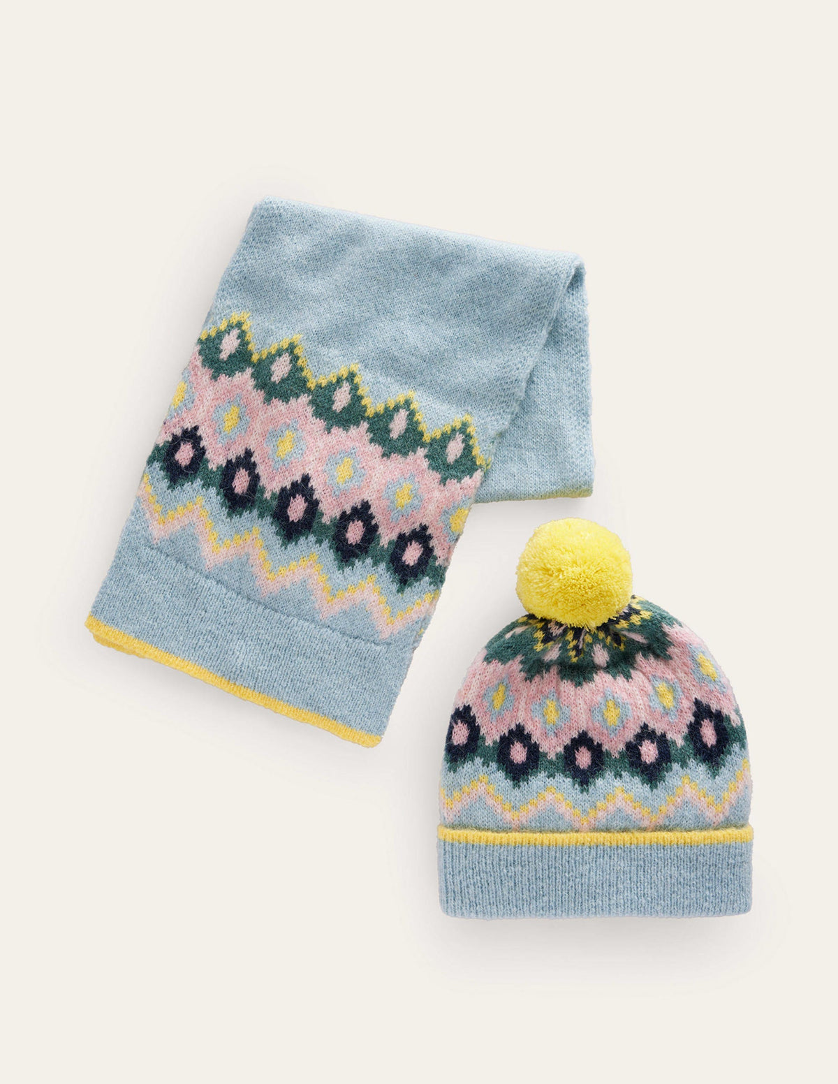 Ensemble bonnet et écharpe à motif jacquard-Bleu crépuscule - Image 1