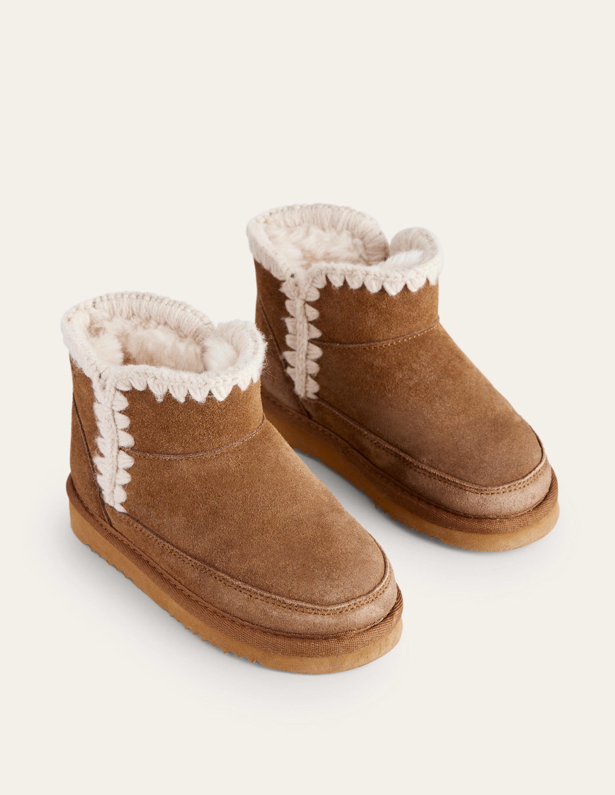 Bestickte Schafsfell-Stiefel-Hellbraun - Image 2