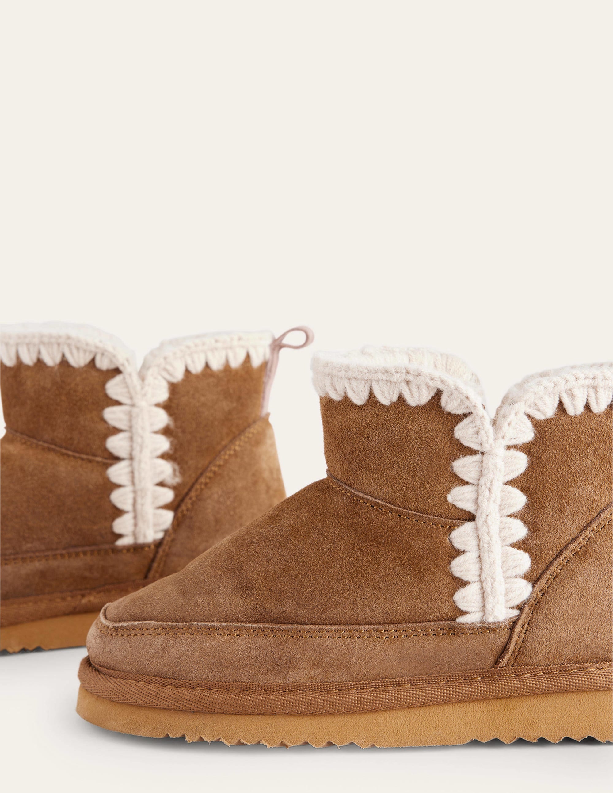 Bestickte Schafsfell-Stiefel-Hellbraun - Image 3
