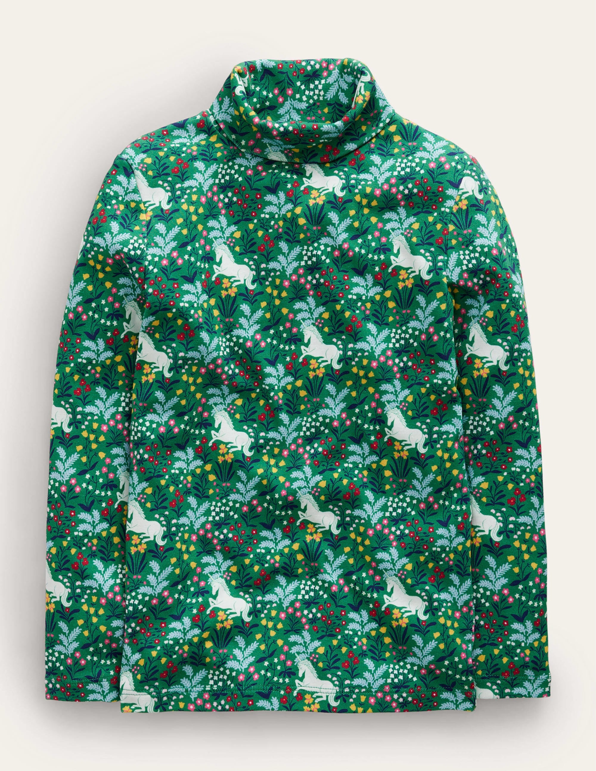 Top col roulé ultra-doux-Motif Unicorn Meadow vert profond - Image 1