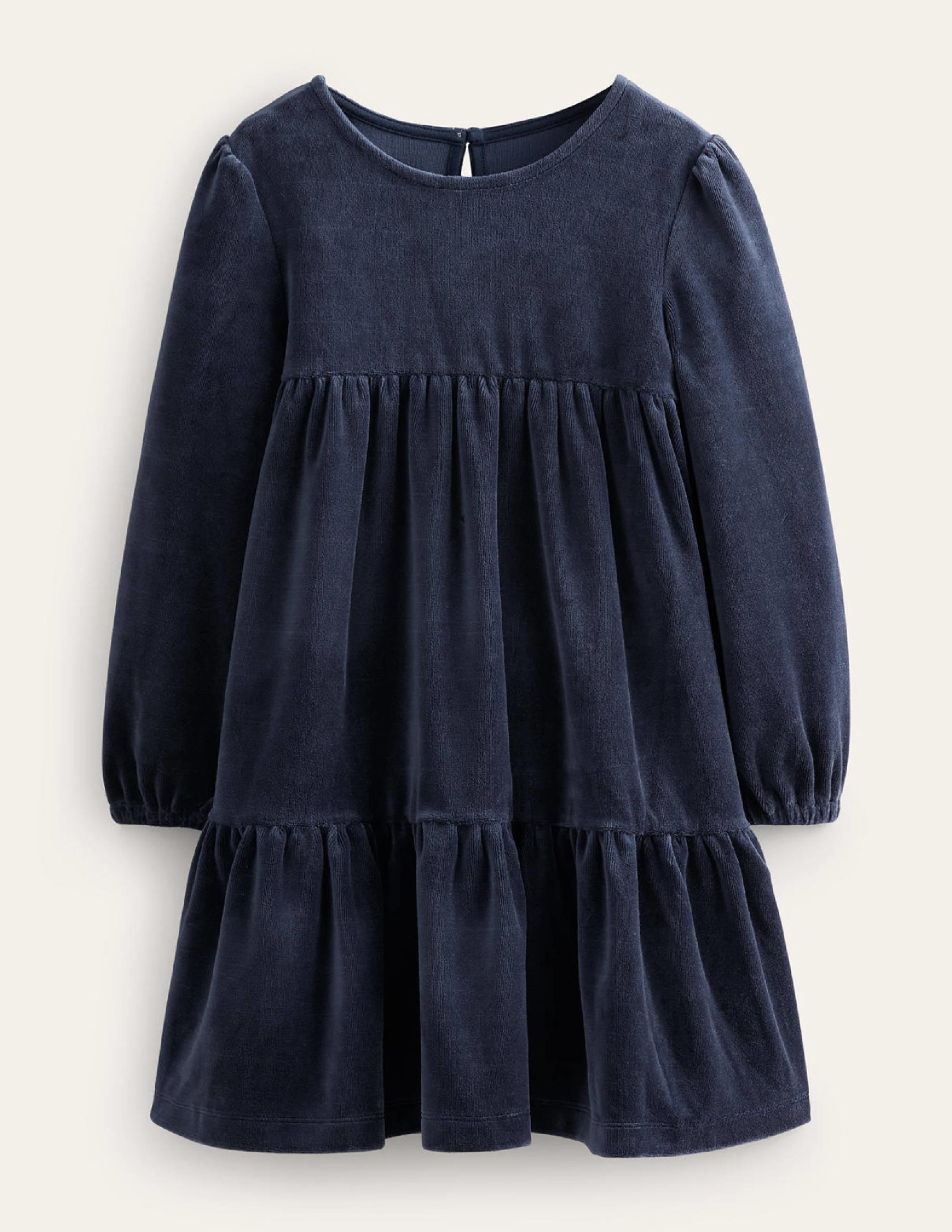 Robe en velours à volants-Bleu marine universitaire - Image 1