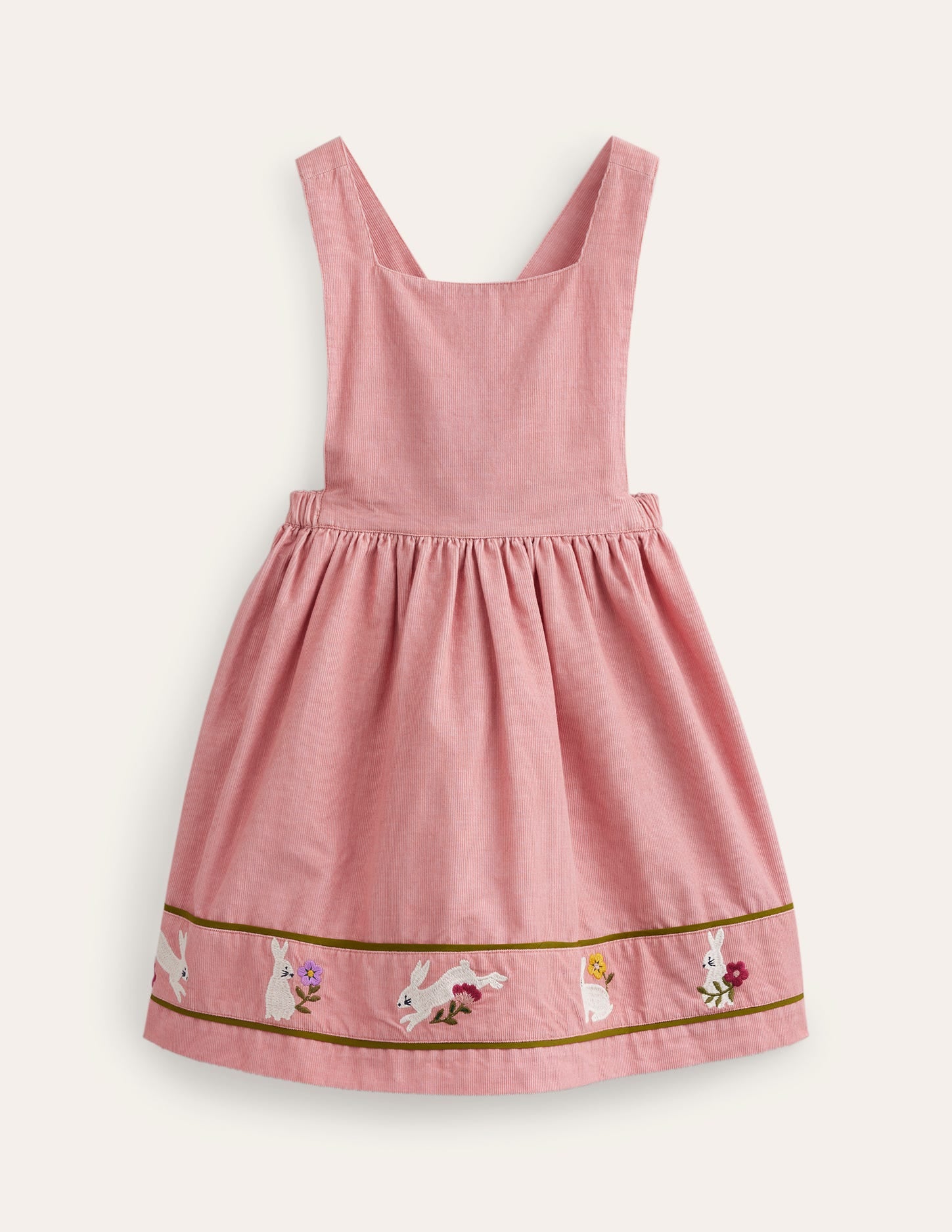 Schürzenkleid aus Cord mit Applikation-Mandelrosa Häschen-1