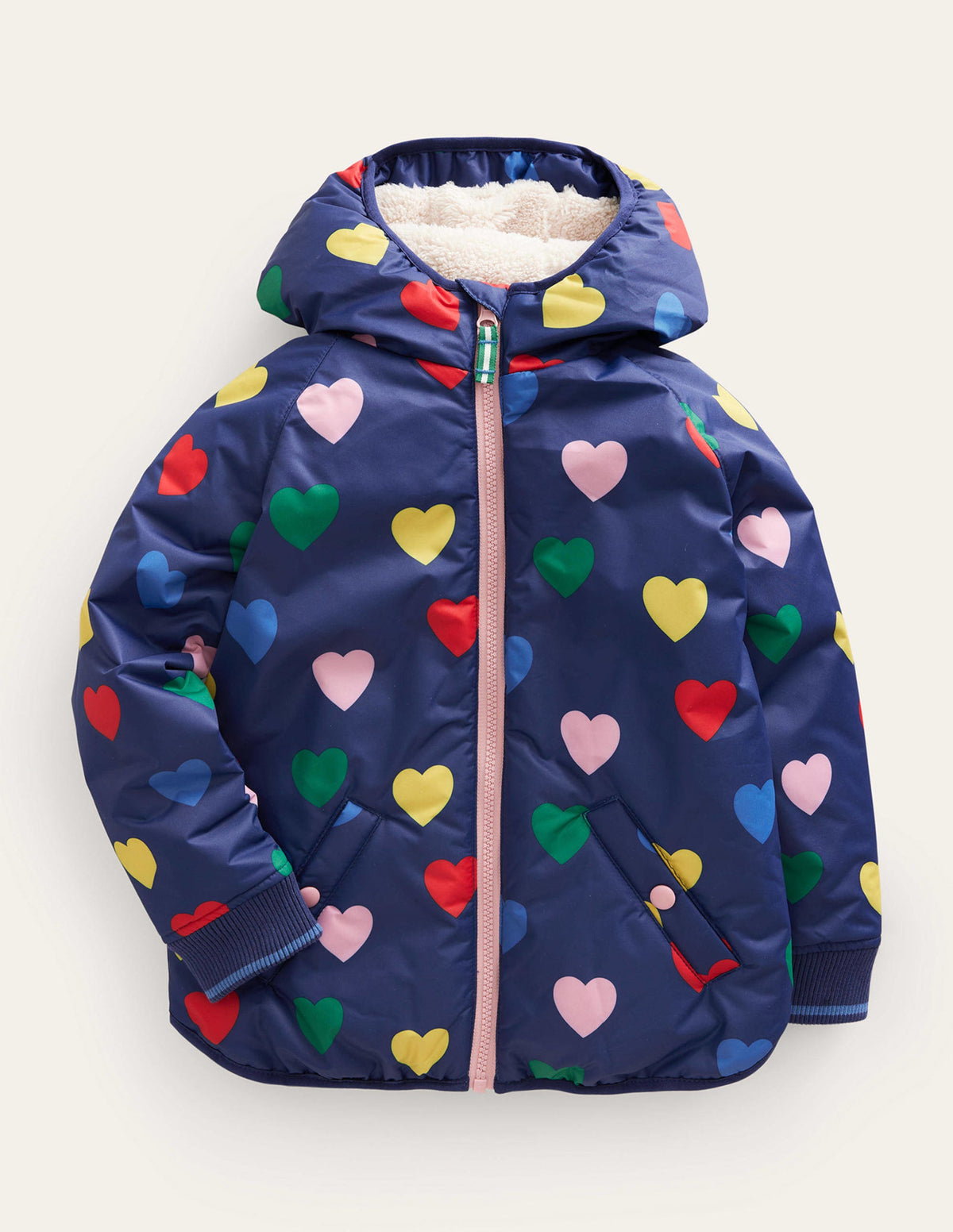 Bedruckter Anorak mit Sherpa-Futter-Marineblau Herzen-1