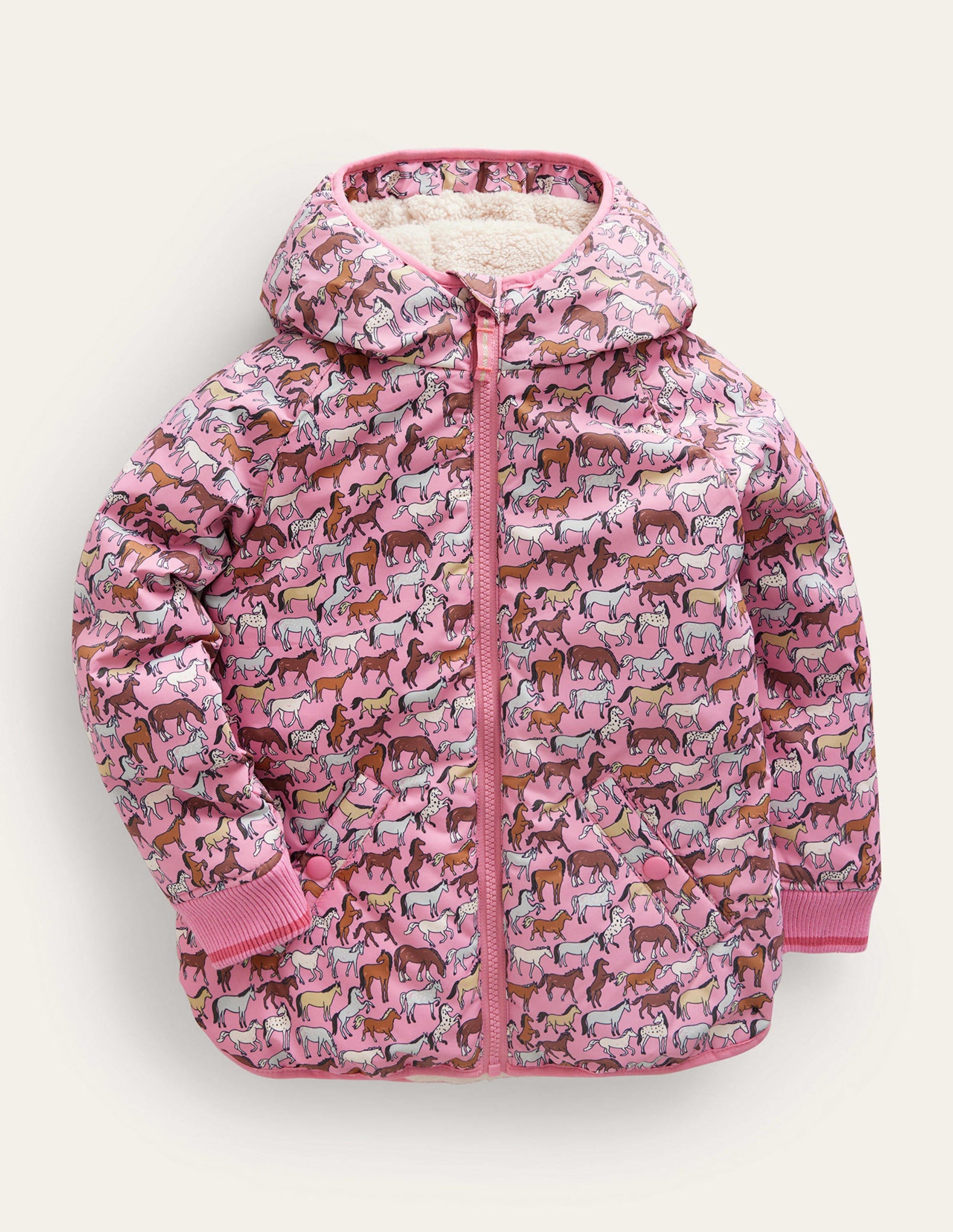 Bedruckter Anorak mit Sherpa-Futter-Pink Pferde-1