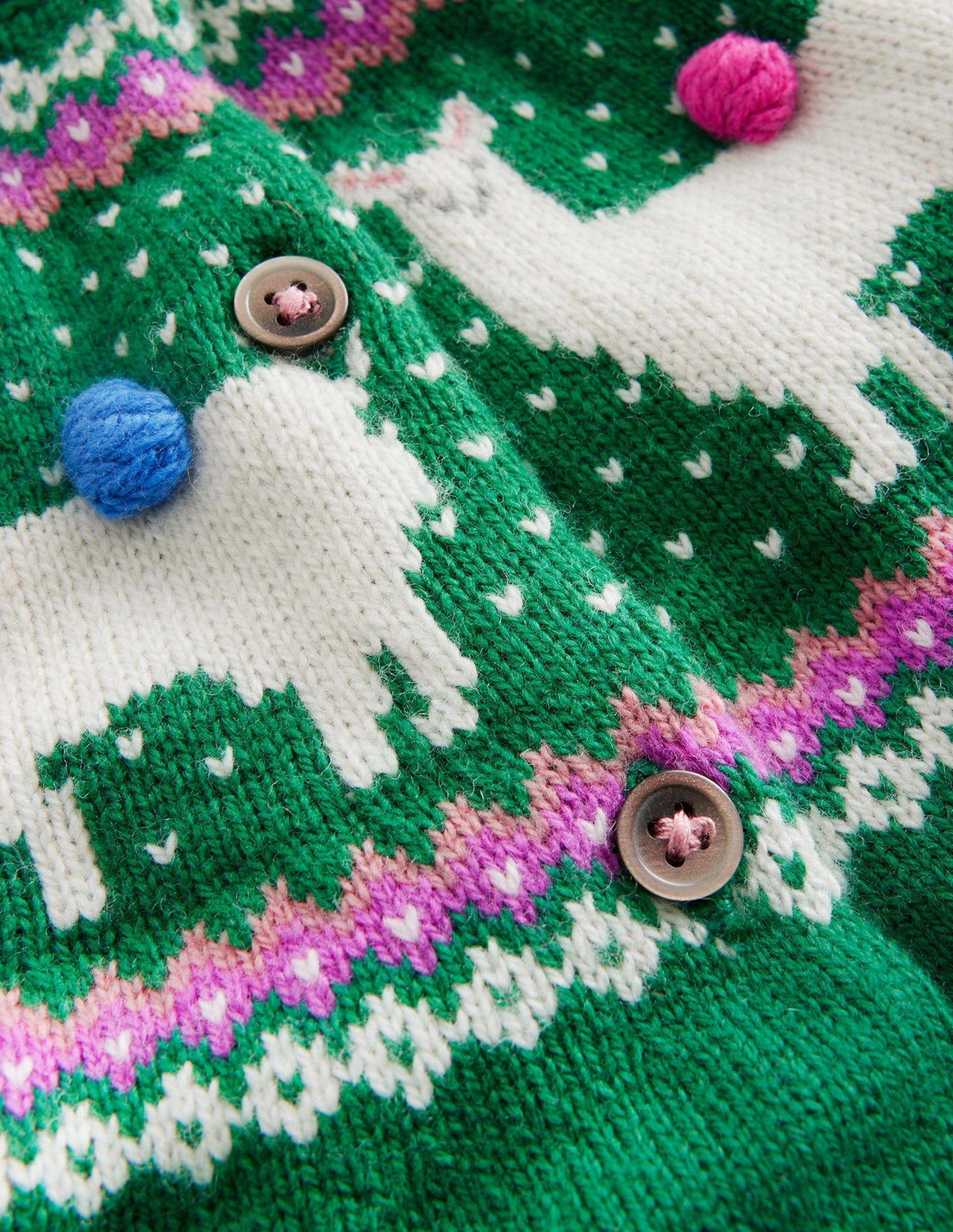 Fun Fair Isle Cardigan-Deep Green Llama-3
