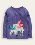T-Shirt mit Puffärmeln und Applikation-Weiches Steuerbordblau Einhorn