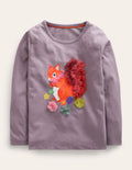 T-Shirt mit Puffärmeln und Applikation-Mammut-Grau Eichhörnchen