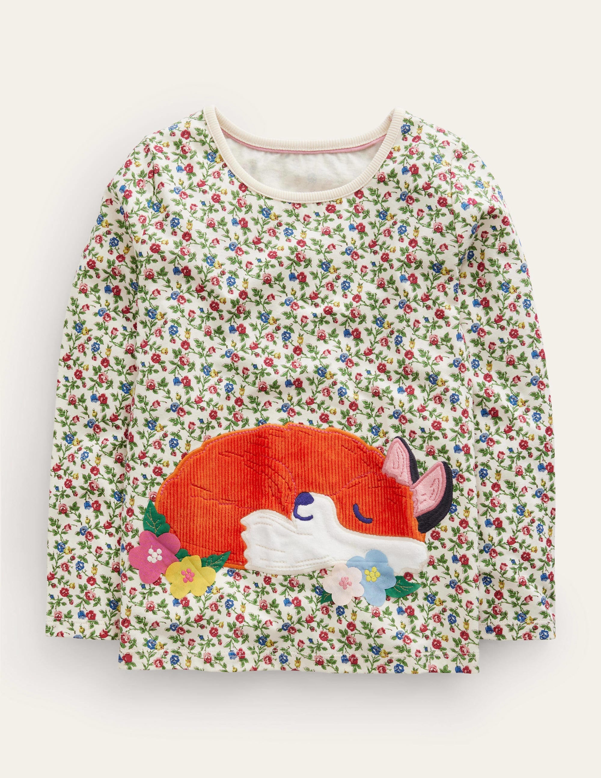 T-Shirt mit Puffärmeln und Applikation-Bunte Blumen Fuchs - Image 1