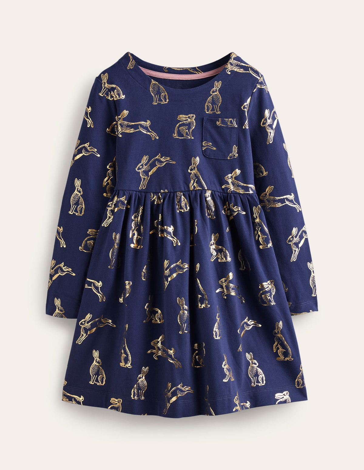 Lustiges Jerseykleid mit langen Ärmeln-Schuluniform-Marineblau Folien-Hasen - Image 1