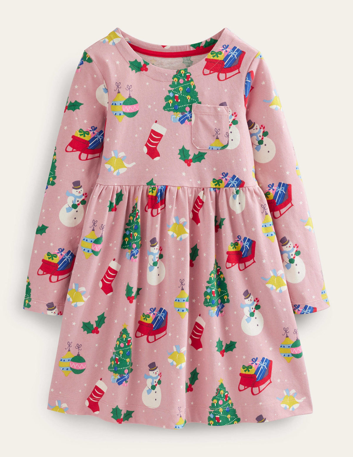 Lustiges Jerseykleid mit langen Ärmeln-Mandelrosa Festlich-1