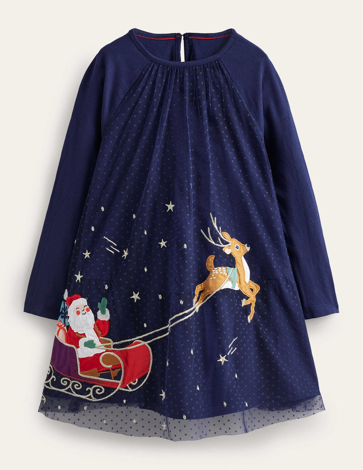 Jersey-Kleid mit Tüll-Applikationen-Schuluniform-Marineblau Schlitten - Image 1