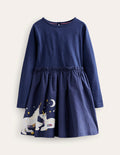 Jersey-Kleid mit gewebter Applikation-Schuluniform-Marineblau