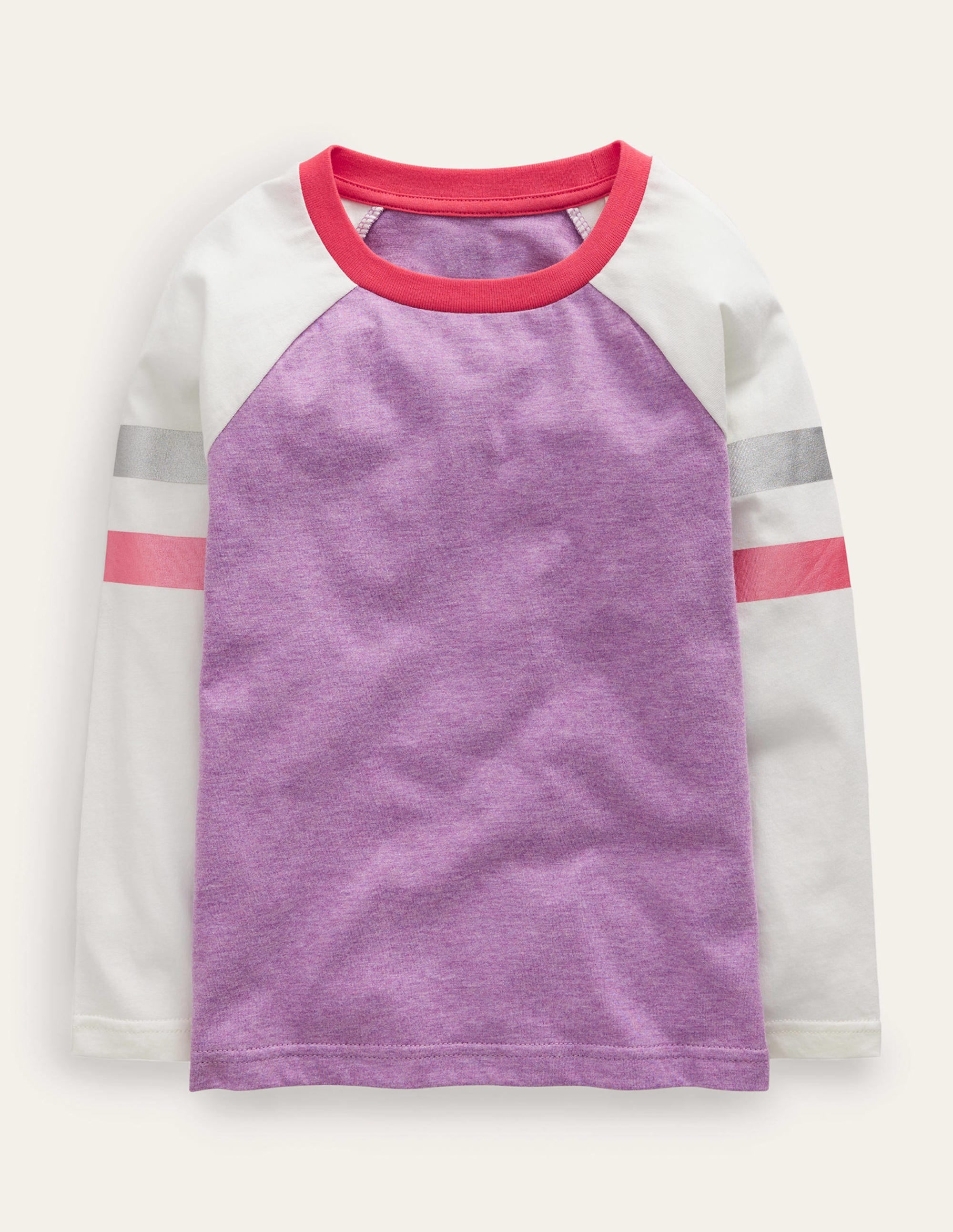Raglan-T-Shirt mit Blockfarben-Blauregen-Lila/Haferbeige Meliert - Image 1