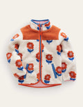 Gemusterte Fleecejacke mit durchgehendem Reißverschluss-Haferbeige Blumen