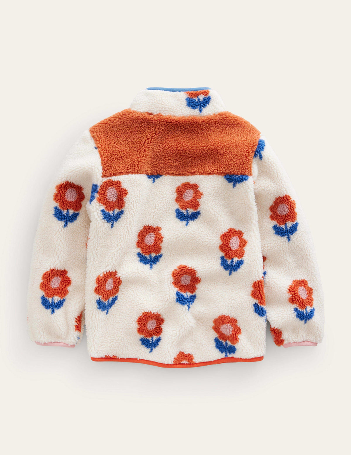 Gemusterte Fleecejacke mit durchgehendem Reißverschluss-Haferbeige Blumen-2