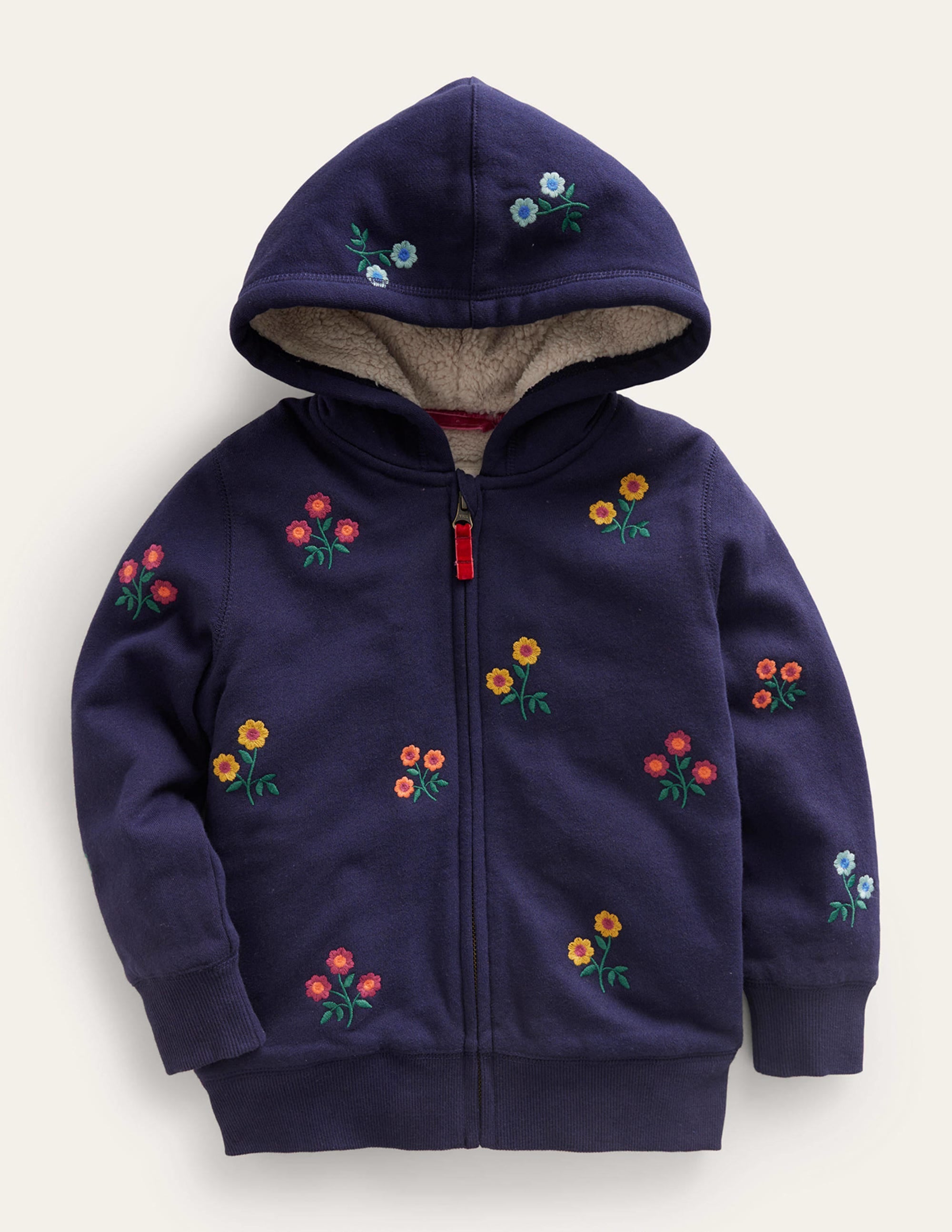 Sweat à capuche doublé et brodé-Motif floral bleu marine foncé - Image 1