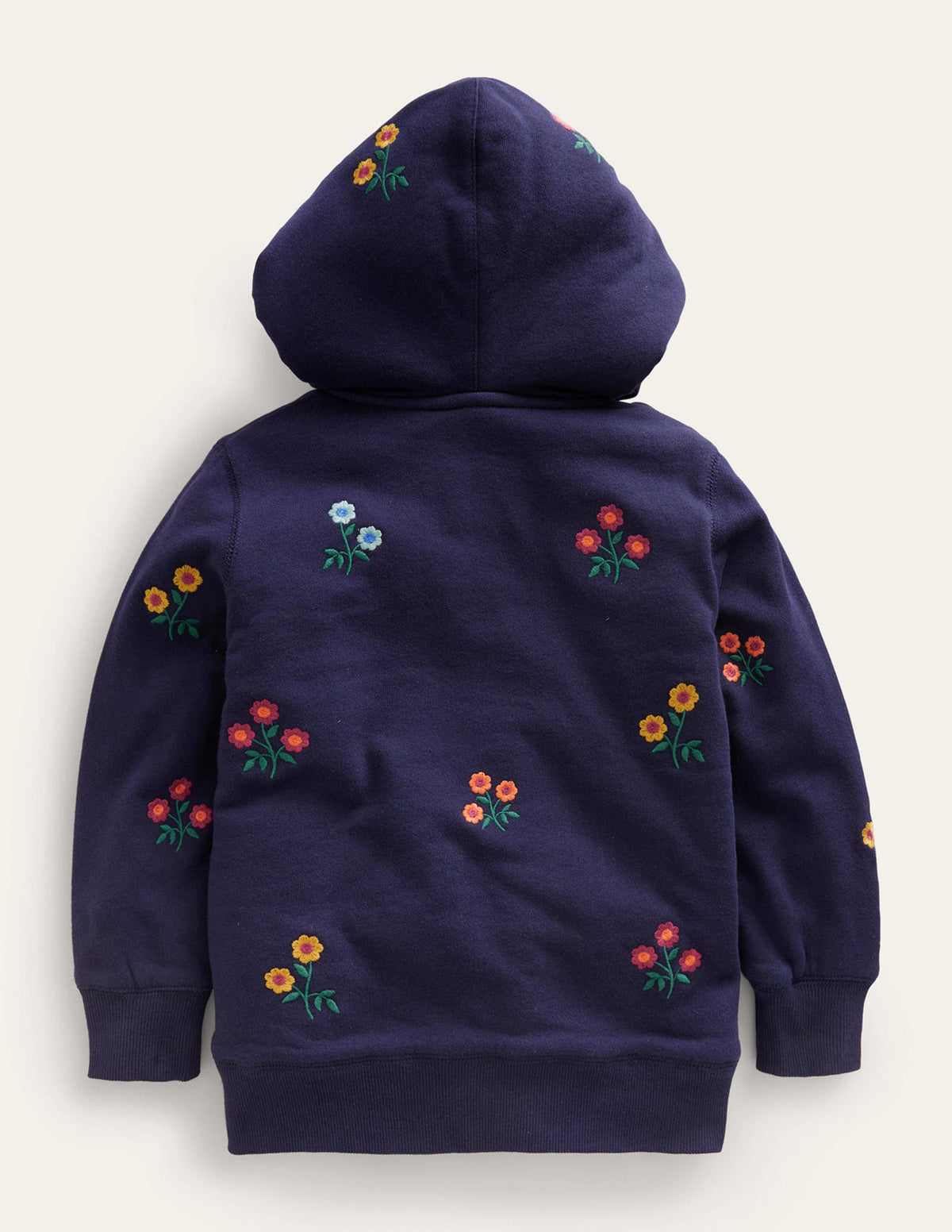 Sweat à capuche doublé et brodé-Motif floral bleu marine foncé-2