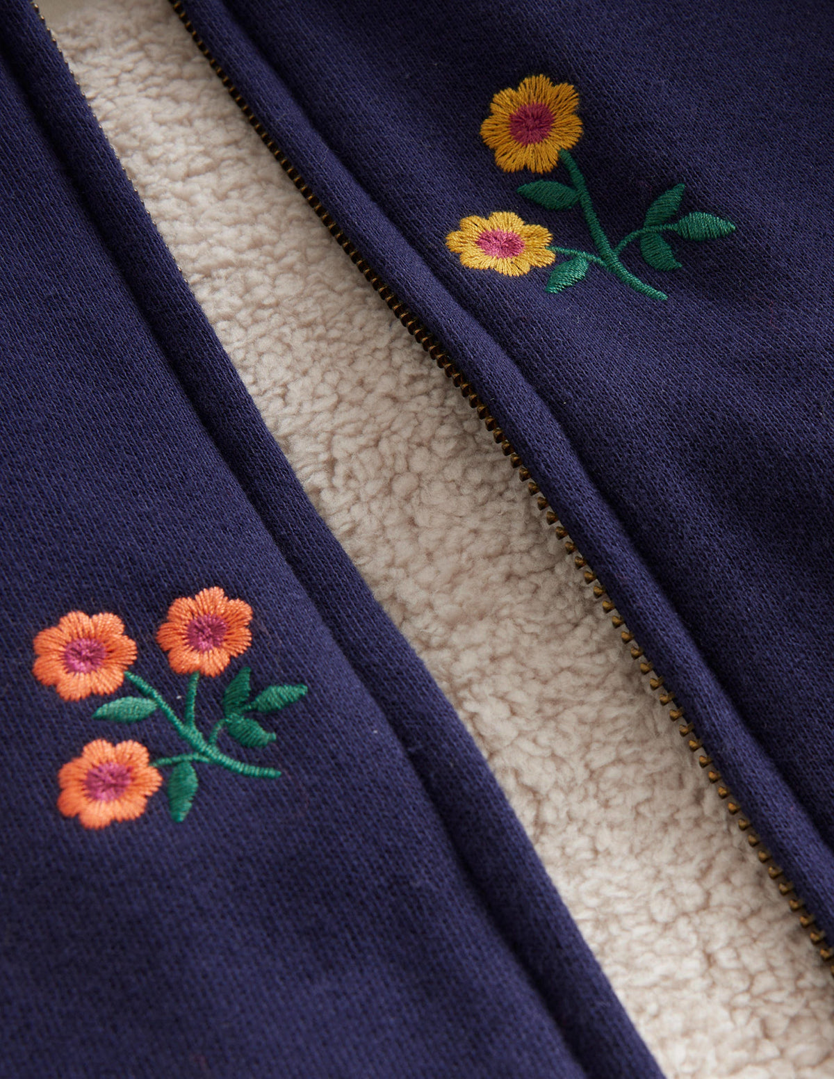 Sweat à capuche doublé et brodé-Motif floral bleu marine foncé-3