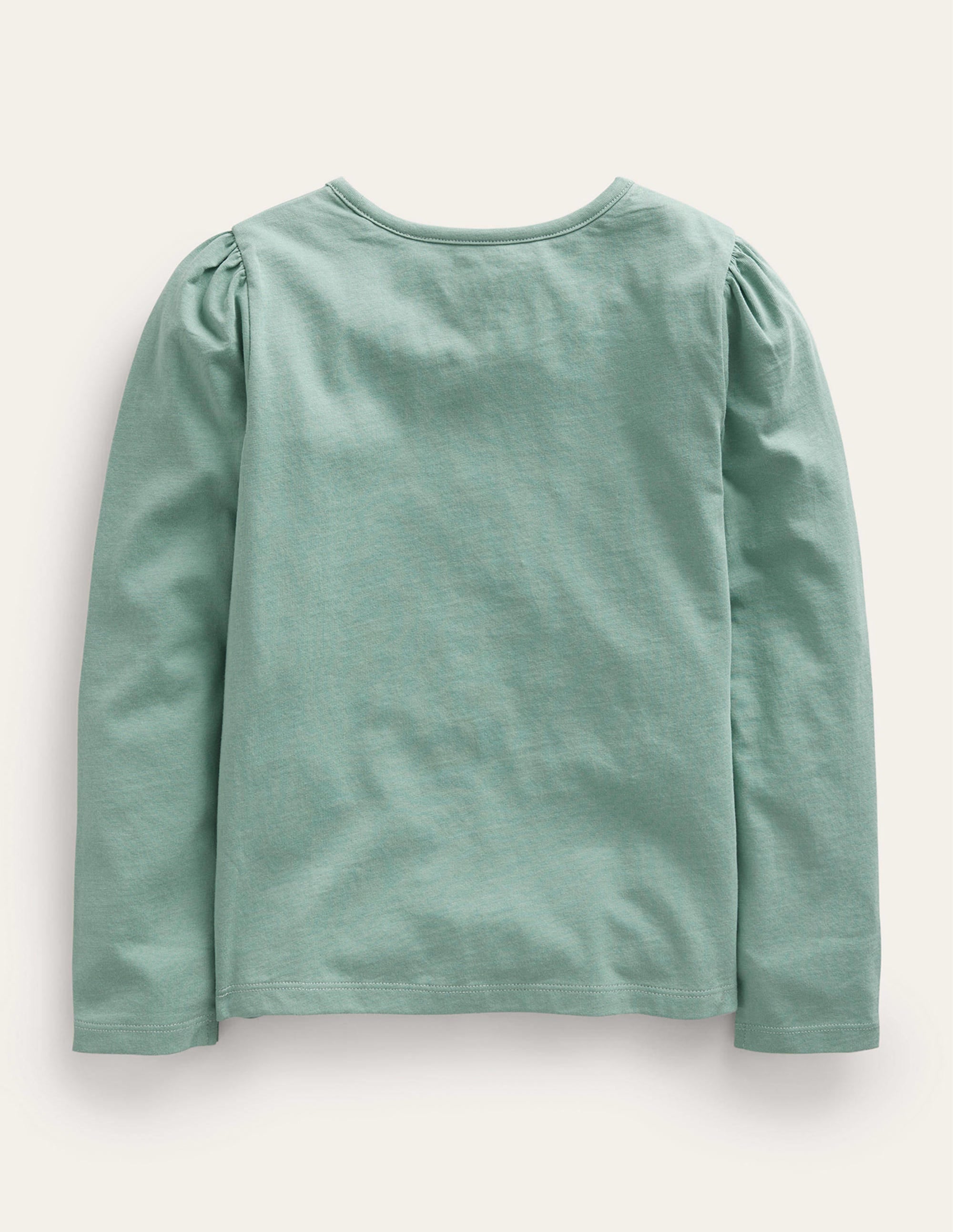 Top à manches bouffantes et appliqué-Hérisson vert fumée - Image 2